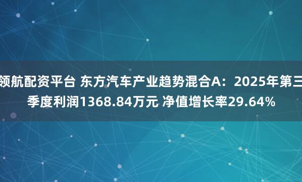 领航配资平台 东方汽车产业趋势混合A：2025年第三季度利润1368.84万元 净值增长率29.64%